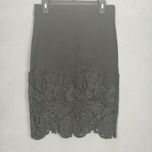 Haute Monde Pencil Skirt Womens Medium Black Floral Crochet Lace Trim Preppy